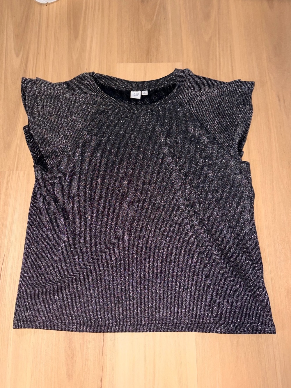GAP Women's Black Metallic Short-Sleeve Shine Top